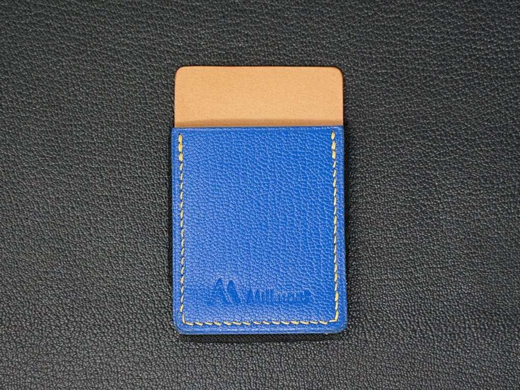 PHONE Wallet &lt;br&gt; Signature Collection &lt;br&gt; Chevre Crispe &lt;br&gt;Royal Blue with Gold Stitching